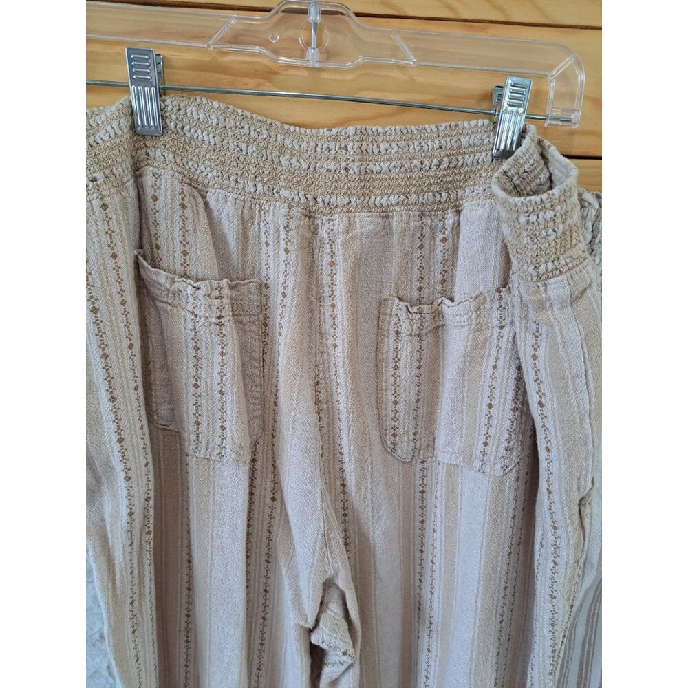 Lot of 2 Linen Blend XXl Striped Beige Elastic Waist Pants Women's Summer - Picture 7 of 15